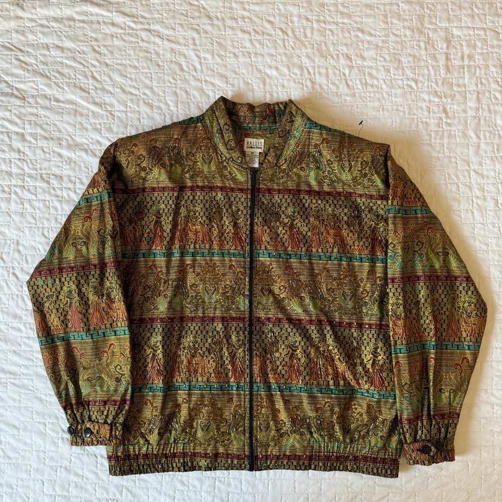 VINTAGE...Halsey‎ Collection Jacket Beaded Gold Egyptian Pharaoh Print
